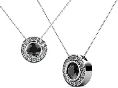 Black and White Diamond Circle Halo Pendant 0.68 cttw in 14K White Gold with 18 Inches 14K Gold Chain